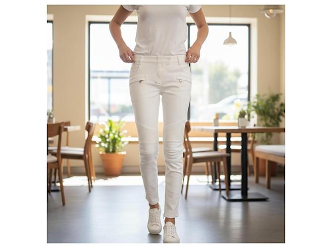 Balmain Jeans Moto Biker Off-White Blanco - vista 2