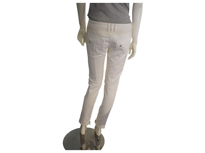 Balmain Jeans Moto Biker Off-White Blanco - vista 5