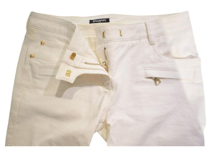 Balmain Jeans Moto Biker Off-White Blanco - vista 7