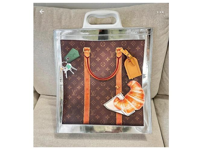 Sac cabas Louis Vuitton Monogram "Le Sac" en toile enduite et cuir Marron Argenté Blanc Monogramme - vue 2