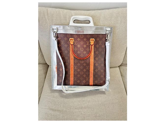 Sac cabas Louis Vuitton Monogram "Le Sac" en toile enduite et cuir Marron Argenté Blanc Monogramme - vue 3