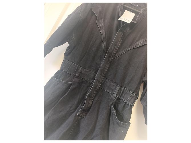 Zara Mono corto de mezclilla negro - vista 4
