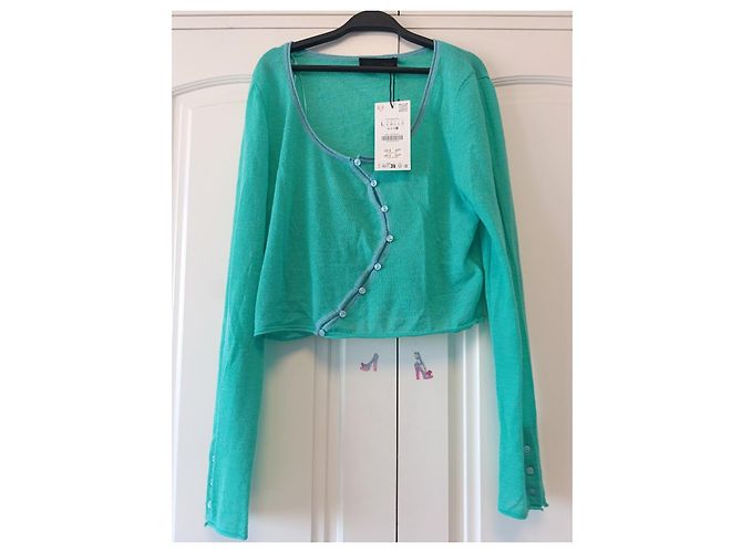 Zara Feinstrick-Cardigan mit asymmetrischem Verschluss - Größe L Grün - Ansicht 3