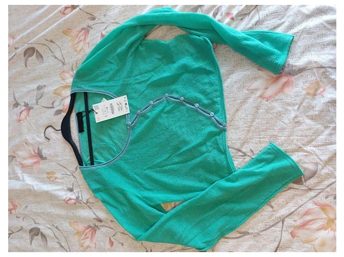 Zara Feinstrick-Cardigan mit asymmetrischem Verschluss - Größe L Grün - Ansicht 5