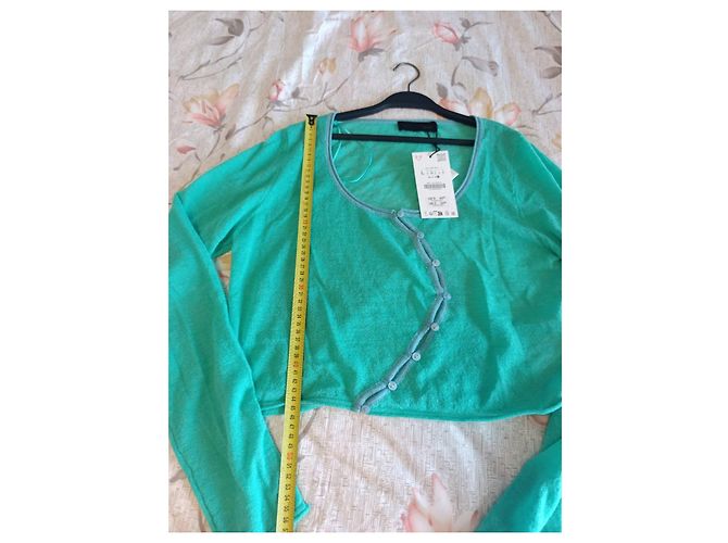 Zara Feinstrick-Cardigan mit asymmetrischem Verschluss - Größe L Grün - Ansicht 7