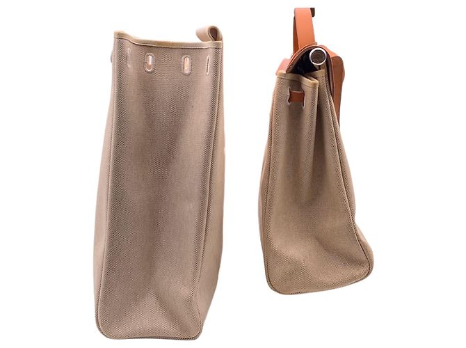 Hermès Hermes Vintage Beige Canvas Leather Herbag MM 2 in 1 Handtasche - Ansicht 7