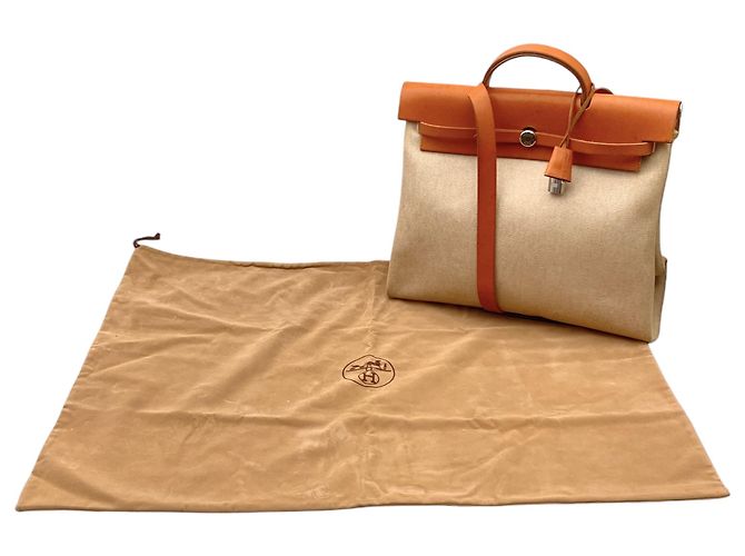 Hermès Hermes Vintage Beige Canvas Leather Herbag MM 2 in 1 Handtasche - Ansicht 8