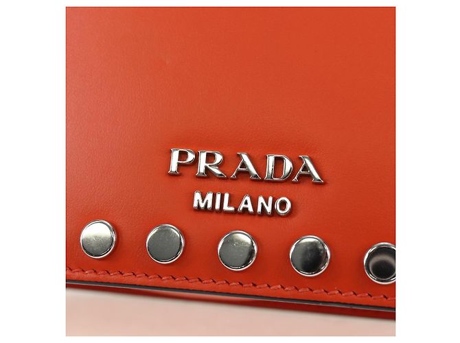 PRADA Shoulder Bag Leather Orange Silver - vista 18