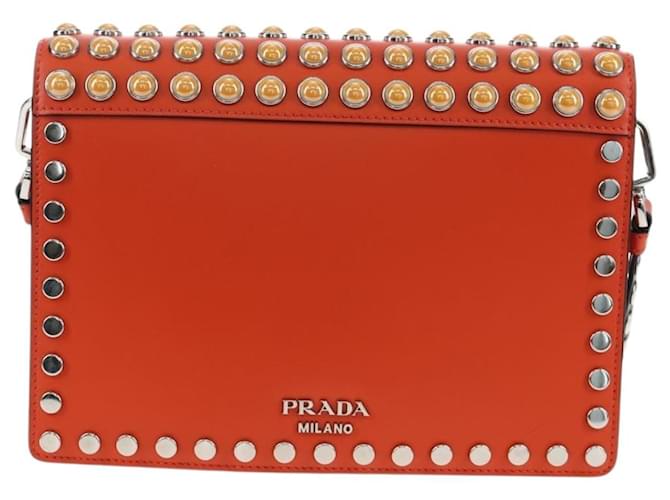 PRADA Shoulder Bag Leather Orange Silver - vista 2