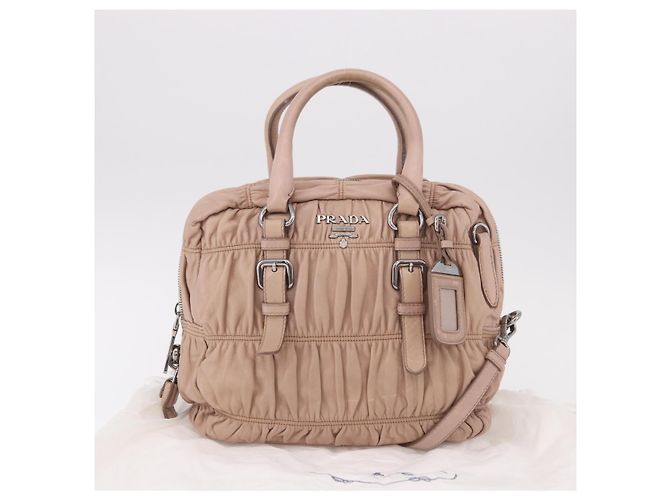 PRADA Gathered Hand Bag Leather 2way Pink Silver - vista 13