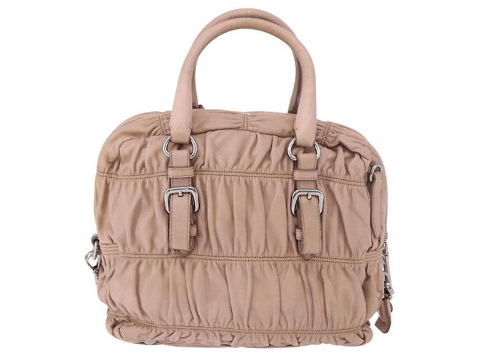 PRADA Gathered Hand Bag Leather 2way Pink Silver - vista 3