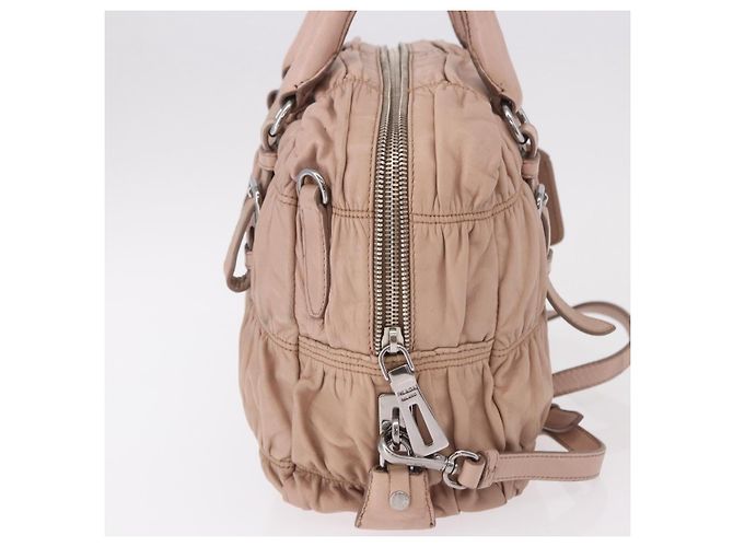 PRADA Gathered Hand Bag Leather 2way Pink Silver - vista 5