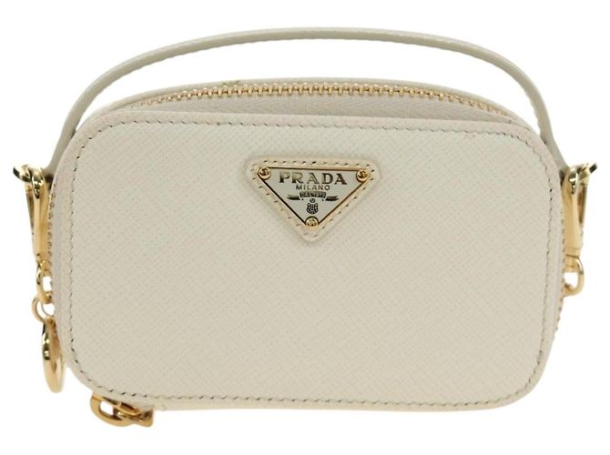 PRADA Chain Shoulder Mini Bag Safiano leather White Gold - vista 13