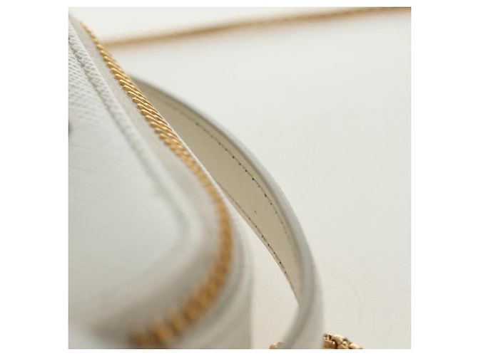 PRADA Chain Shoulder Mini Bag Safiano leather White Gold - vista 14