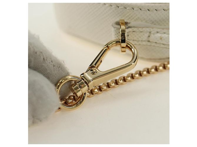PRADA Chain Shoulder Mini Bag Safiano leather White Gold - vista 17