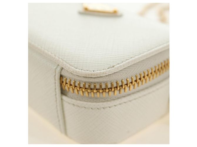 PRADA Chain Shoulder Mini Bag Safiano leather White Gold - vista 19