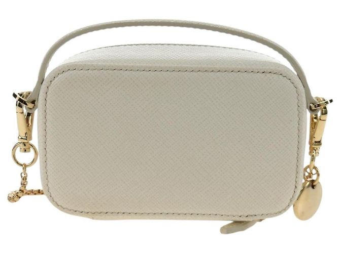 PRADA Chain Shoulder Mini Bag Safiano leather White Gold - vista 2