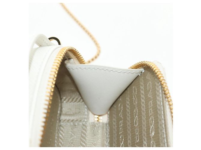 PRADA Chain Shoulder Mini Bag Safiano leather White Gold - vista 26