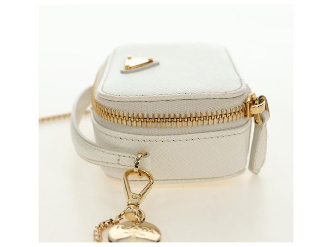PRADA Chain Shoulder Mini Bag Safiano leather White Gold - vista 3