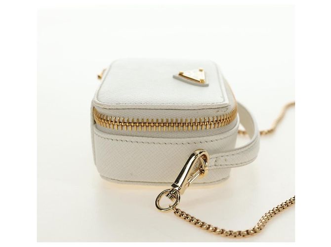 PRADA Chain Shoulder Mini Bag Safiano leather White Gold - vista 4
