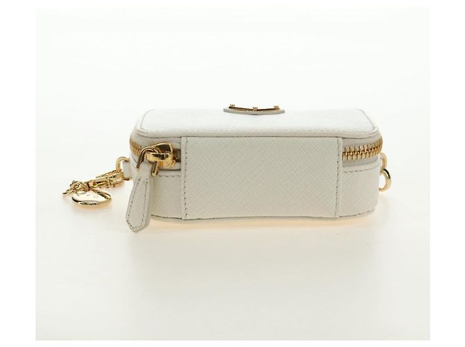 PRADA Chain Shoulder Mini Bag Safiano leather White Gold - vista 5