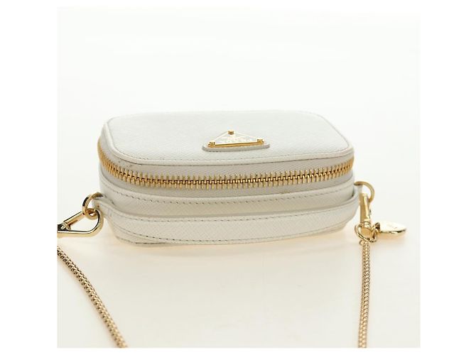 PRADA Chain Shoulder Mini Bag Safiano leather White Gold - vista 6