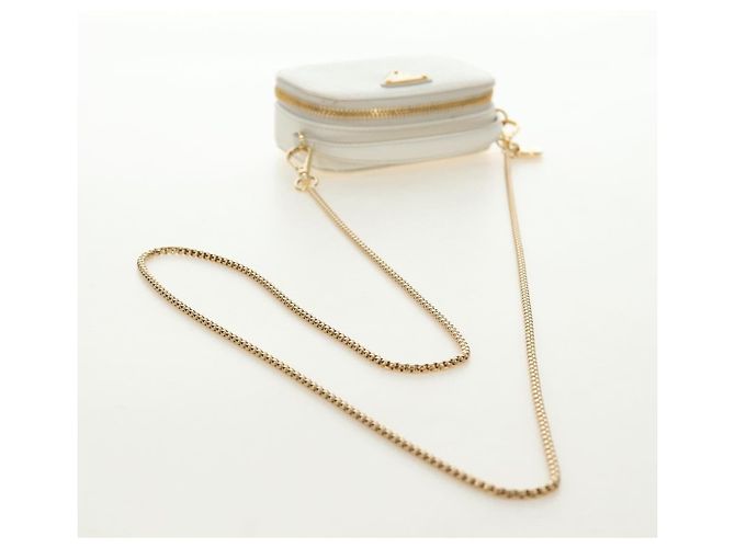 PRADA Chain Shoulder Mini Bag Safiano leather White Gold - vista 8
