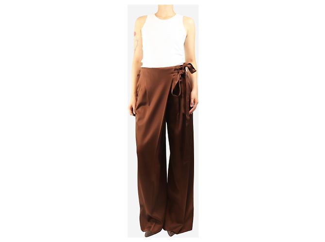 Ermanno Scervino Pantalones wrap de satén marrón - size UK 10 Castaño - vista 2