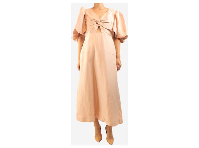 Maje Vestido midi rosa de mangas abullonadas - size UK 14 - vista 3