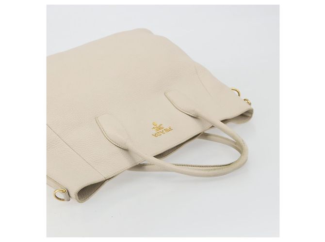 PRADA Hand Bag Vittero Dino Leather 2way White Gold - vista 6