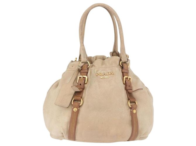 PRADA Tote Bag Leather 2way Beige Gold - vista 13