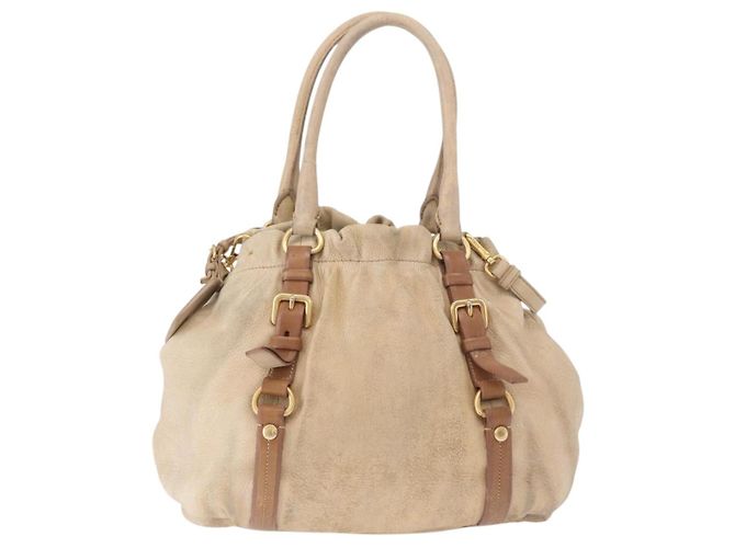 PRADA Tote Bag Leather 2way Beige Gold - vista 3