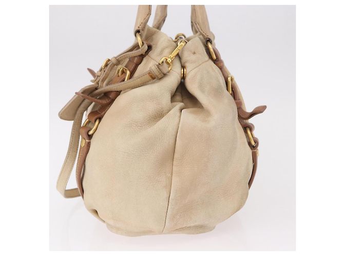 PRADA Tote Bag Leather 2way Beige Gold - vista 4