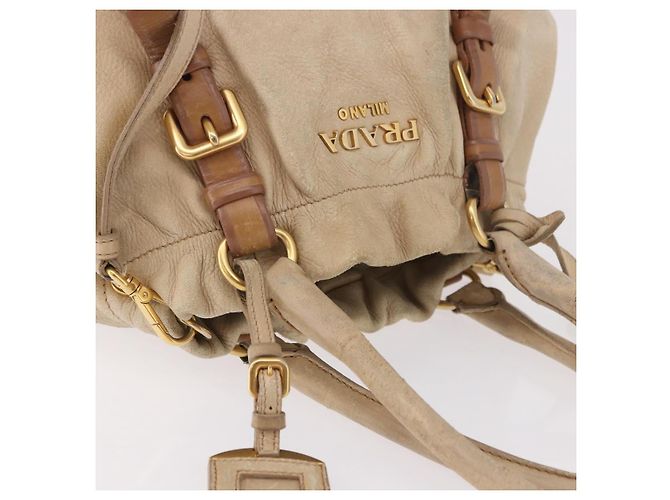 PRADA Tote Bag Leather 2way Beige Gold - vista 7