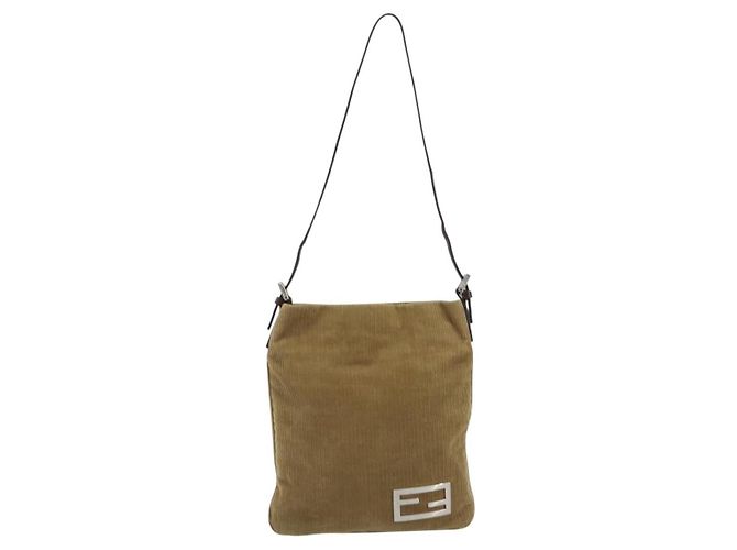 FENDI Shoulder Bag Corduroy Beige Silver - vista 13