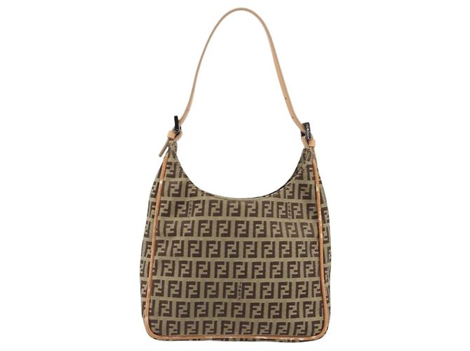 FENDI Zucchino Canvas Shoulder Bag Beige - vista 13