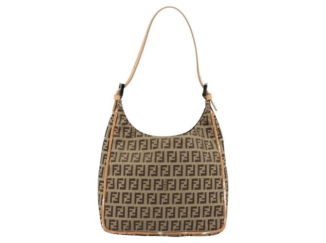 FENDI Zucchino Canvas Shoulder Bag Beige - vista 2