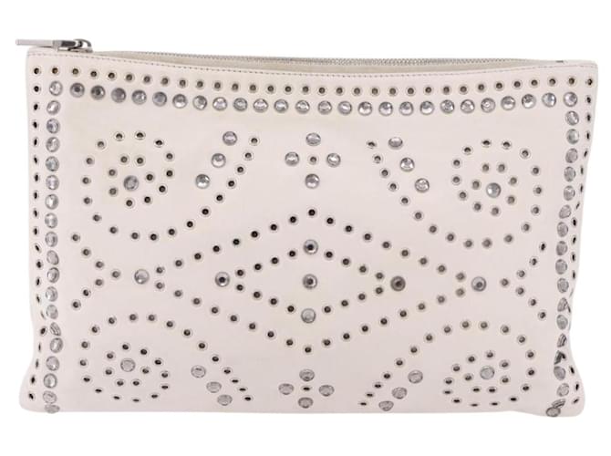 PRADA Clutch Bag Leather White Silver - vista 13