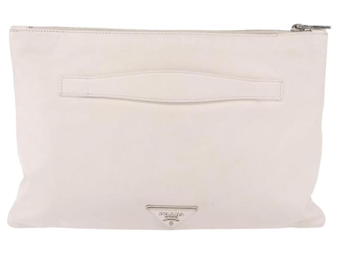 PRADA Clutch Bag Leather White Silver - vista 2