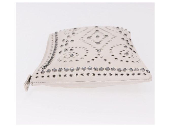 PRADA Clutch Bag Leather White Silver - vista 4