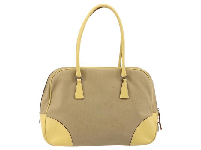 PRADA Hand Bag Canvas Beige Silver - vista 2