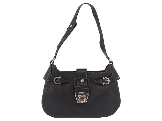 Salvatore Ferragamo Gancini Shoulder Bag Leather Black Silver - vista 13