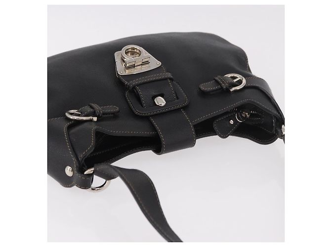 Salvatore Ferragamo Gancini Shoulder Bag Leather Black Silver - vista 6