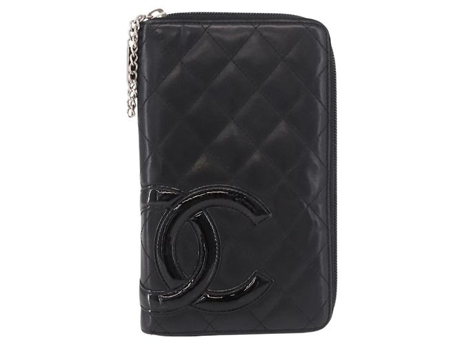 CHANEL Cambon Line Long Wallet Lamb Skin Black CC - vista 13