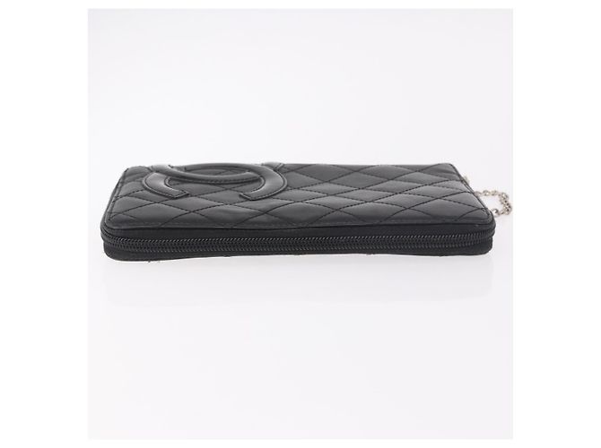 CHANEL Cambon Line Long Wallet Lamb Skin Black CC - vista 3