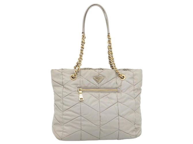 PRADA Chain Tote Bag Nylon Grau Gold - Ansicht 13