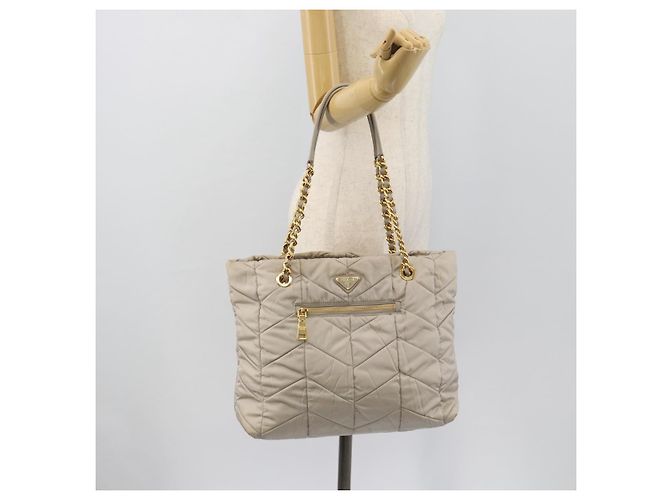 PRADA Chain Tote Bag Nylon Grau Gold - Ansicht 24