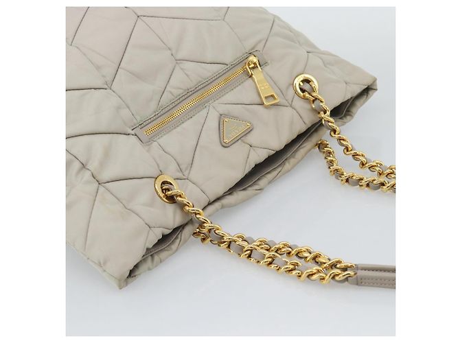 PRADA Chain Tote Bag Nylon Grau Gold - Ansicht 6