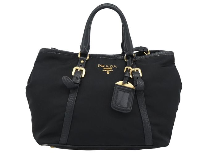 PRADA Hand Bag Nylon Leather 2way Black Gold - vista 13