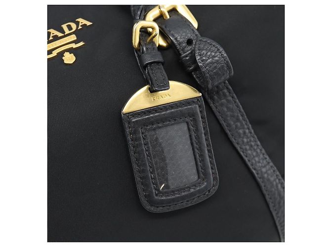 PRADA Hand Bag Nylon Leather 2way Black Gold - vista 18